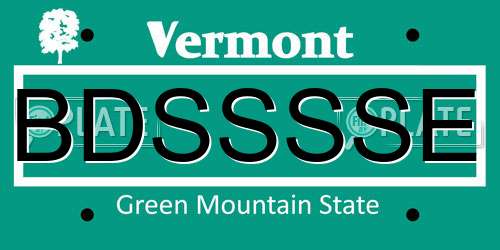 BDSSSSE Vermont License Plate