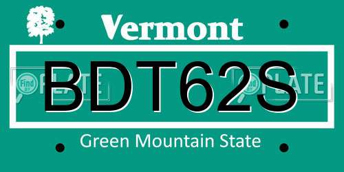 BDT62S Vermont License Plate