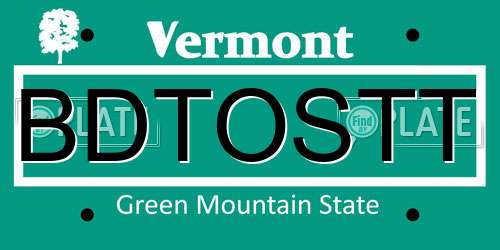 BDTOSTT Vermont License Plate
