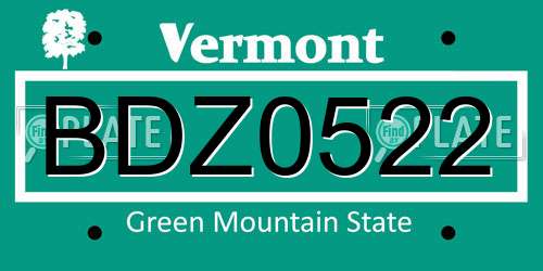 BDZ0522 Vermont License Plate