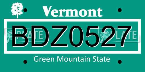 BDZ0527 Vermont License Plate