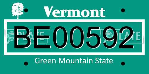 BE00592 Vermont License Plate