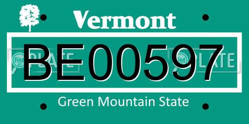BE00597 Vermont License Plate