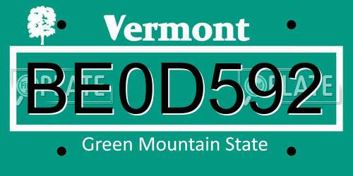 BE0D592 Vermont License Plate