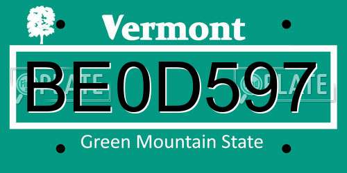 BE0D597 Vermont License Plate