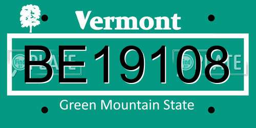 BE19108 Vermont License Plate