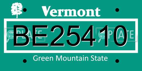 BE25410 Vermont License Plate