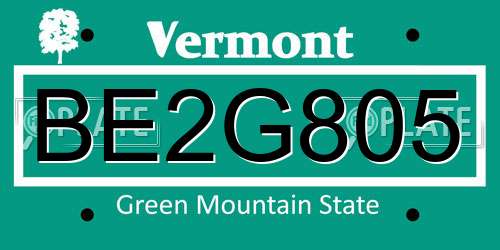 BE2G805 Vermont License Plate
