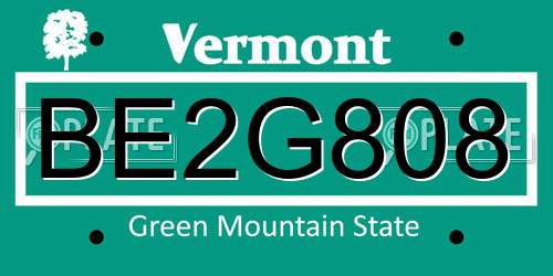 BE2G808 Vermont License Plate