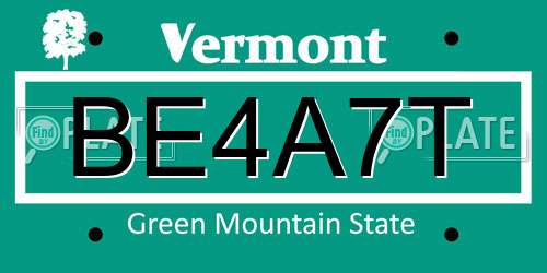 BE4A7T Vermont License Plate