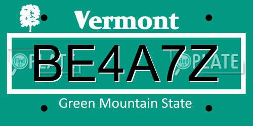 BE4A7Z Vermont License Plate