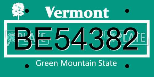 BE54382 Vermont License Plate