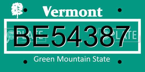 BE54387 Vermont License Plate