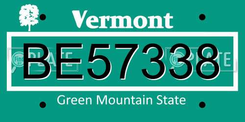 BE57338 Vermont License Plate