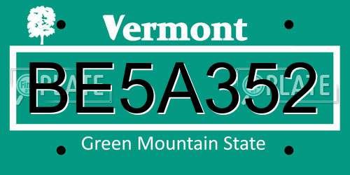 BE5A352 Vermont License Plate