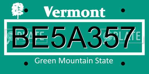 BE5A357 Vermont License Plate