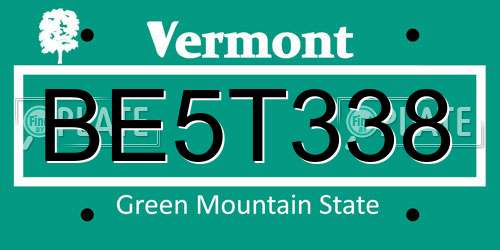 BE5T338 Vermont License Plate