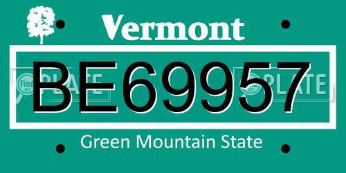 BE69957 Vermont License Plate