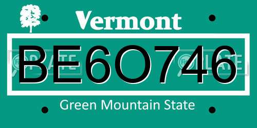 BE6O746 Vermont License Plate