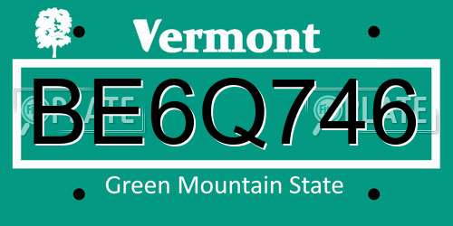BE6Q746 Vermont License Plate