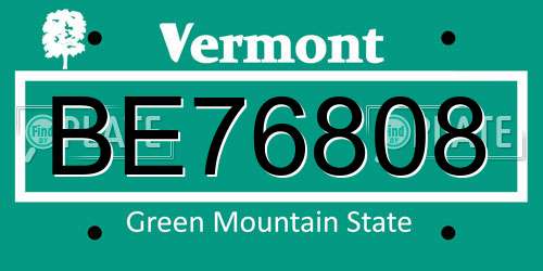 BE76808 Vermont License Plate