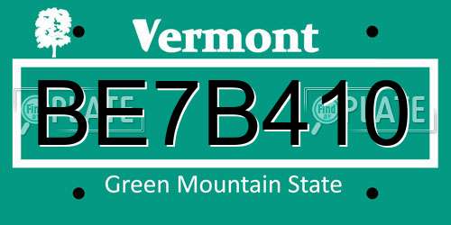 BE7B410 Vermont License Plate