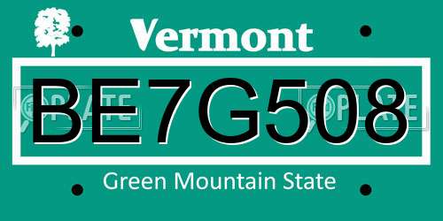 BE7G508 Vermont License Plate