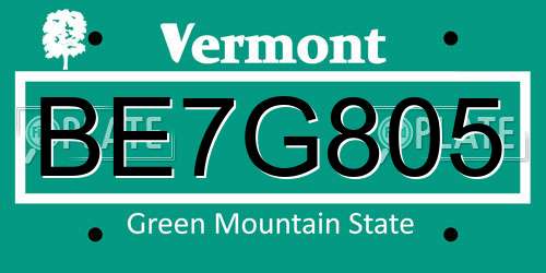 BE7G805 Vermont License Plate
