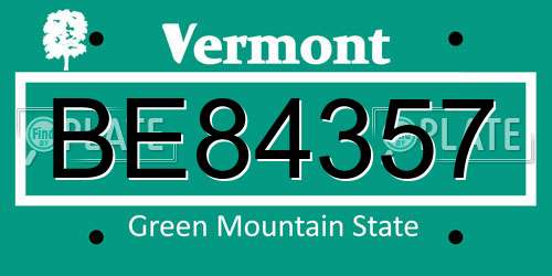 BE84357 Vermont License Plate