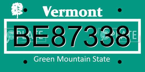BE87338 Vermont License Plate