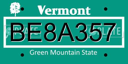 BE8A357 Vermont License Plate
