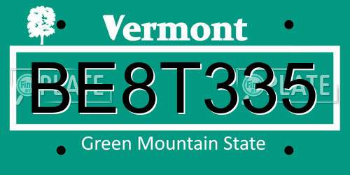 BE8T335 Vermont License Plate