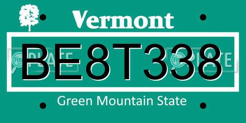 BE8T338 Vermont License Plate
