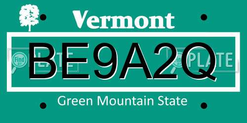 BE9A2Q Vermont License Plate