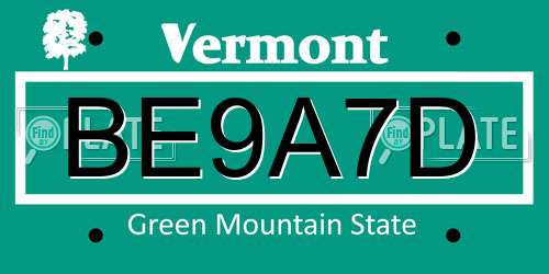 BE9A7D Vermont License Plate