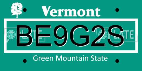 BE9G2S Vermont License Plate