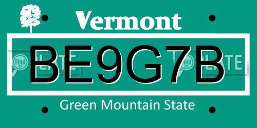 BE9G7B Vermont License Plate