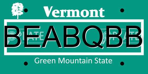 BEABQBB Vermont License Plate