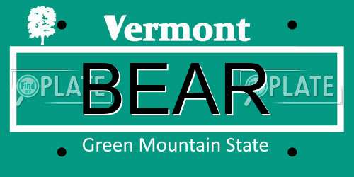 BEAR Vermont License Plate