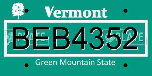 BEB4352 Vermont License Plate