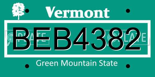 BEB4382 Vermont License Plate