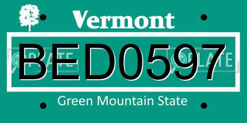 BED0597 Vermont License Plate