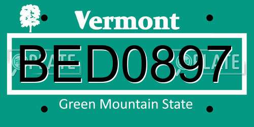 BED0897 Vermont License Plate