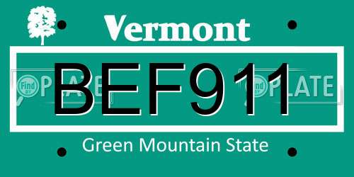 BEF911 Vermont License Plate
