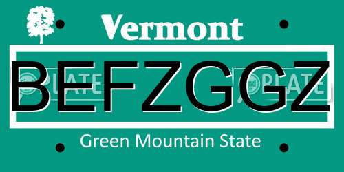 BEFZGGZ Vermont License Plate