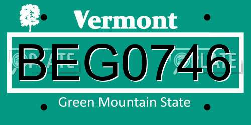 BEG0746 Vermont License Plate