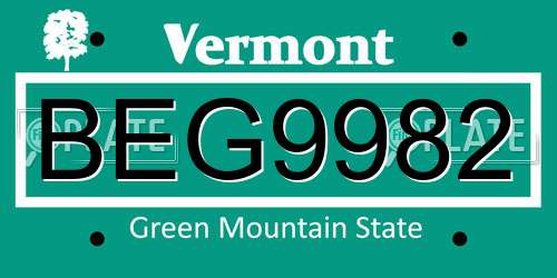 BEG9982 Vermont License Plate