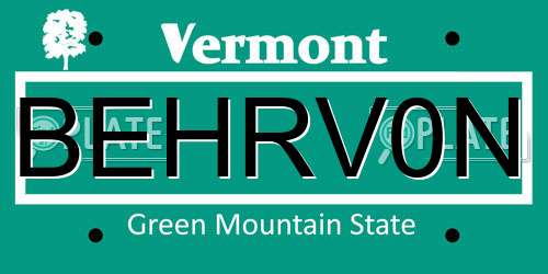 BEHRV0N Vermont License Plate