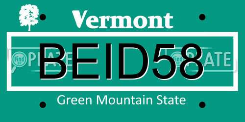 BEID58 Vermont License Plate