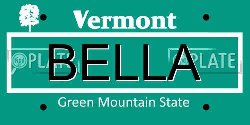 BELLA Vermont License Plate